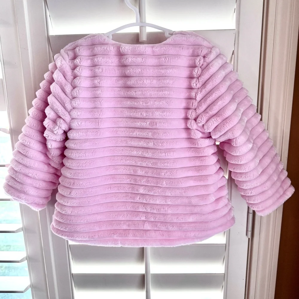 Little Me Pink Faux‎ Fur Ribbed Jacket Toddler Girl 2T Satin Bow Coat